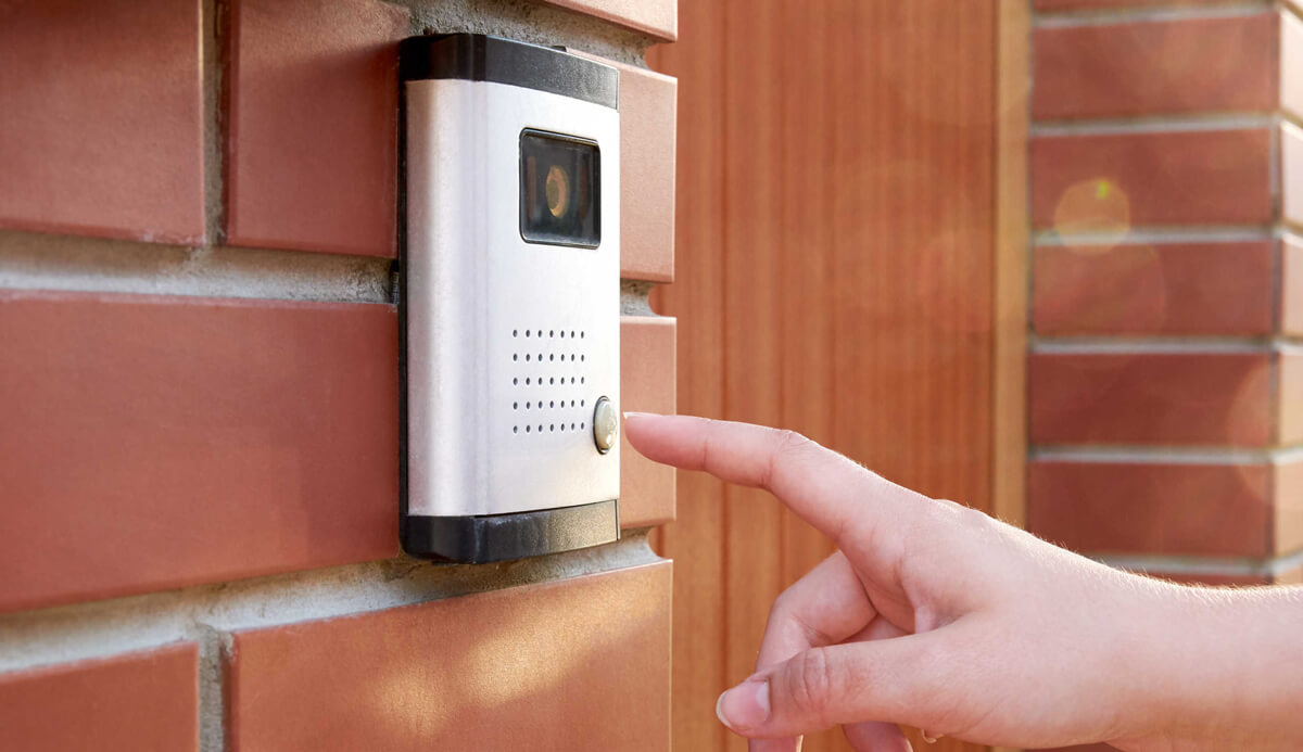 Intercom System with person going to press button Intercom System with person going to press button