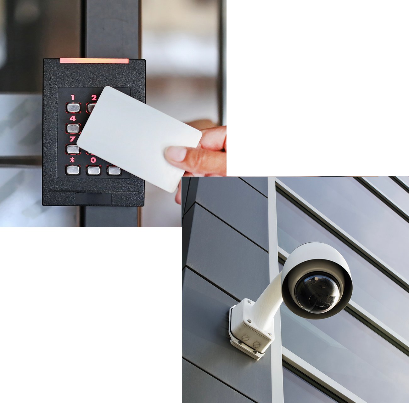 Keycard entry system and security camera outside building Keycard entry system and security camera outside building