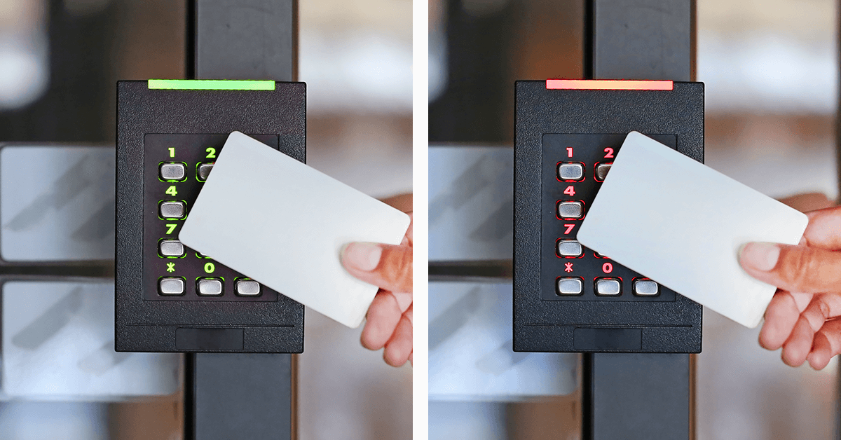 Keycard access with module - side by side - one is green for success and one is red for denial Keycard access with module - side by side - one is green for success and one is red for denial